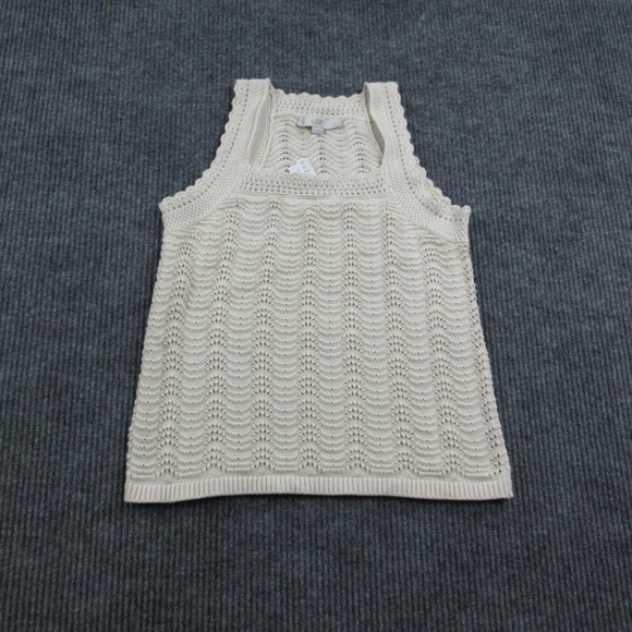 LOFT Sweaters - LOFT Sweater Womens M Cream Open-Knit Crochet Square Neck Sleeveless Summer NWT